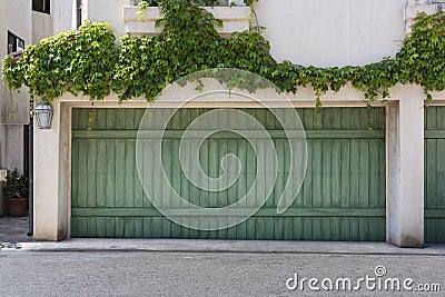 Ivy covered garage Stock Photo