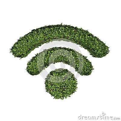 Ivy plant with leaves, green creeper bush and vines forming Wifi or wireless internet sign symbol isolated on white in nature, Cartoon Illustration