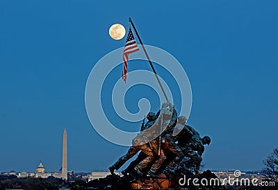 Iwo Jima Memorial Full moonrise Editorial Stock Photo