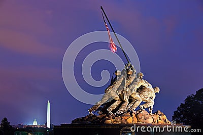 Iwo Jima Memorial (Marine Corps War Memorial) at night , Washington, DC, USA Editorial Stock Photo