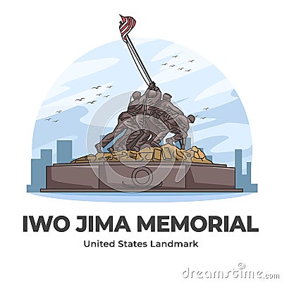 Iwo Jima Memorial United States Landmark Minimalist Cartoon Illustration Vector Illustration