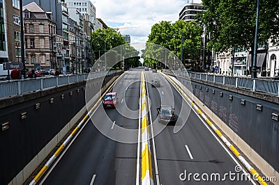 Ixelles, Brussels Capital Region, Belgium - Cars driving the Louise tunnel Editorial Stock Photo