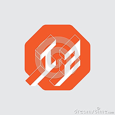 IZ or 12 - monogram or logotype. Three-dimension letters I and Z or numbers 1 and 2 on a hexagonal substrate. Isometric 3d font Vector Illustration