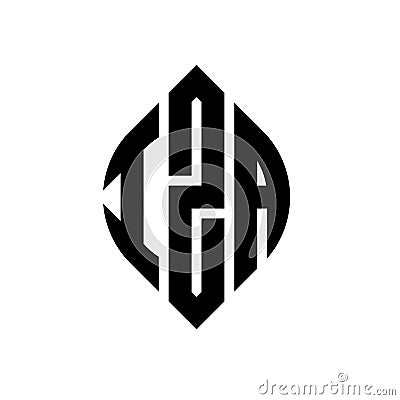 IZA circle letter logo design with circle and ellipse shape. IZA ellipse letters with typographic style. The three initials form a Vector Illustration