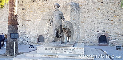 Izmir Cesme Castle with Gazi Hasan Pasha's lion Editorial Stock Photo