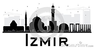 Izmir City skyline black and white silhouette. Cartoon Illustration