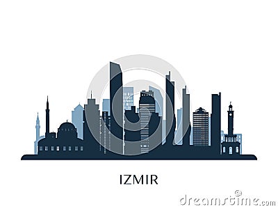 Izmir skyline, monochrome silhouette. Vector Illustration