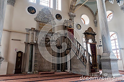 Interior view of Kestanepazari mosque, dating from 1668, in Izmir, Turkey Editorial Stock Photo
