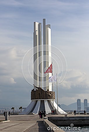 Izmir, Turkey - January 29, 2019 : Renewed Ataturk Statue in Karsiyaka Coatline of Izmir City. Ataturk is founder of modern Editorial Stock Photo