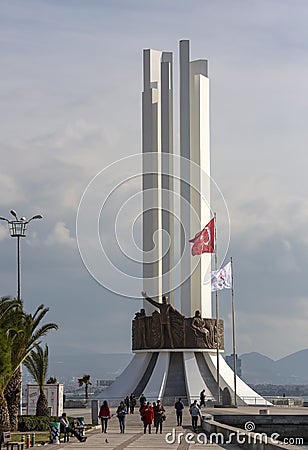 Izmir, Turkey - January 29, 2019 : Renewed Ataturk Statue in Karsiyaka Coatline of Izmir City. Ataturk is founder of modern Editorial Stock Photo