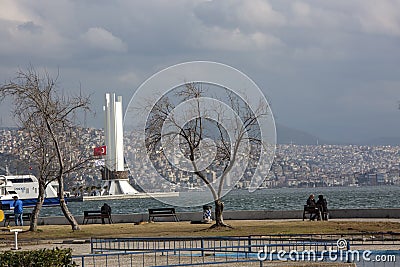Izmir, Turkey - January 29, 2019 : Renewed Ataturk Statue in Karsiyaka Coatline of Izmir City. Ataturk is founder of modern Editorial Stock Photo
