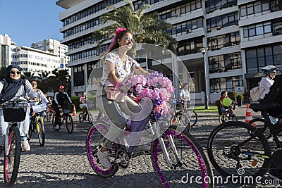 Fancy Women Bike Ride. Women`s Cycling Activity Editorial Stock Photo