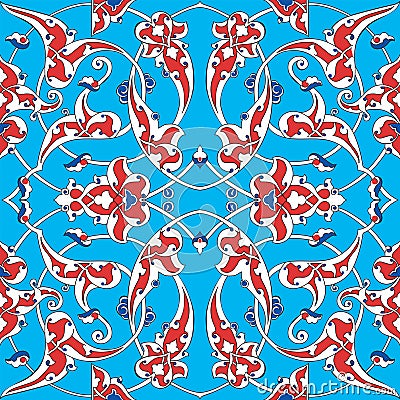 Iznik tile pattern with floral ornaments Vector Illustration