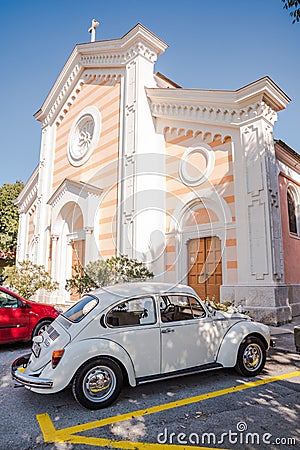 Romantic wedding in traditional church at Izola, Slovenia Editorial Stock Photo