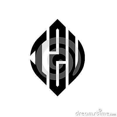 IZU circle letter logo design with circle and ellipse shape. IZU ellipse letters with typographic style. The three initials form a Vector Illustration