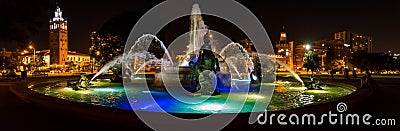 J C Nichols Memorial Fountain at night in Kansas City Editorial Stock Photo