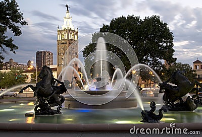J.C.Nichols Memorial Fountain Kansas Missiouri night scences Editorial Stock Photo