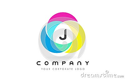 J Colorful Circular Letter Design with Rainbow Colors Vector Illustration