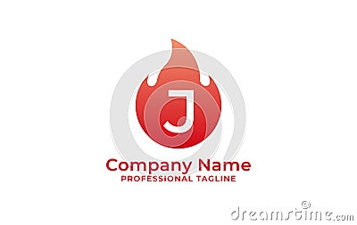 J on Fire Logo Design Template, J Logo in fire flame, J logo in Fire Drop, Vector Eps File Vector Illustration