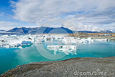 Jökulsarlon glacier lagoon and Vatnajokull glacier in Iceland Stock Photo