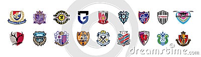 J1 League 2022 ,Japan,Yokohama F. Marinos,Kawasaki Frontale,Kashima Antlers, Sanfrecce Hiroshima,Kashiwa Reysol,Cerezo Osaka, FC Vector Illustration