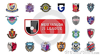 J1 League 2023 ,Japan,Yokohama F. Marinos,Kawasaki Frontale,Kashima Antlers, Sanfrecce Hiroshima,Kashiwa Reysol,Cerezo Osaka, FC Vector Illustration