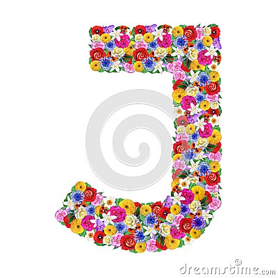 J, letter of the alphabet in different flowers Stock Photo