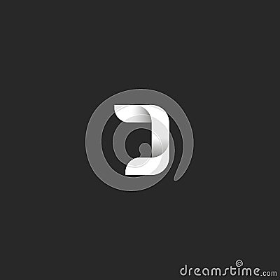 J letter gradient logo monogram, black and white smooth linear geometric shape, ribbon form initial emblem mockup for business Vector Illustration