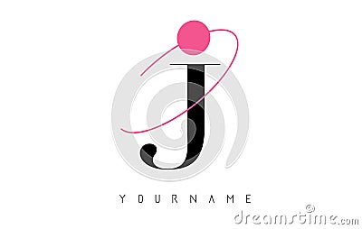 J Letter Logo Design with a Round Pink Eclipse Vector Illustration