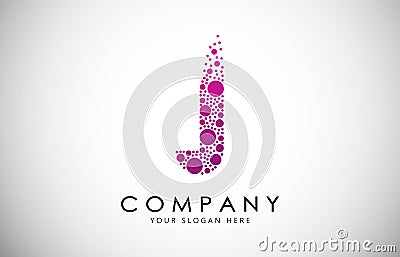 J Letter Logo with Dispersion Effect and Dots, Bubbles, Circles. Vector Illustration