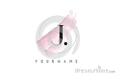 J Letter Logo with Pastel Watercolor Aquarella Brush. Vector Illustration