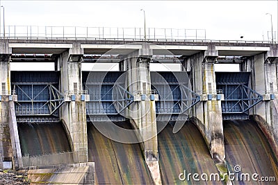 Dam Release Gates Close Up, J Percy Priest Lake, Nashville, Tennessee Stock Photo