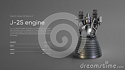 J-2S Rocket engine 3D illustration poster Editorial Stock Photo