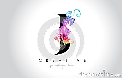 J Vibrant Creative Leter Logo Design with Colorful Smoke Ink Flo Vector Illustration
