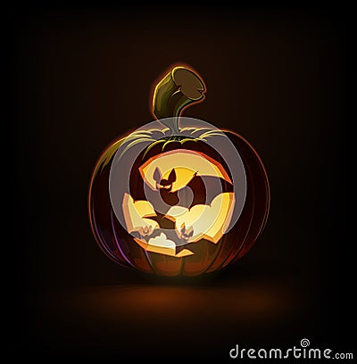 Jack-o-Lantern Dark Spooky Bats Vector Illustration