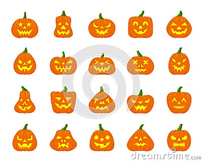 Jack O Lantern simple flat color icons vector set Vector Illustration