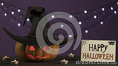 Jack-o-lantern head with burning candles Stock Photo