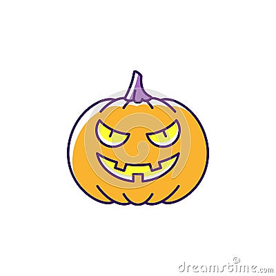 Jack O`Lantern icon Halloween pumpkin. Colorful flat Halloween icon, Thin line art design, Vector illustration Vector Illustration