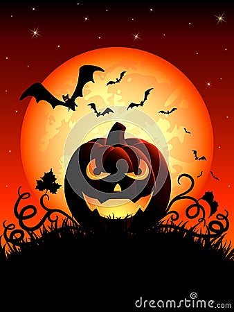 Jack O' Lantern on Moon background Vector Illustration