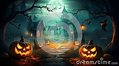 Jack o lantern pumpkin candle light gray background Stock Photo