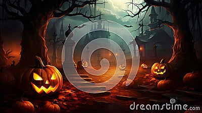 Jack o lantern pumpkin candle light gray background Stock Photo