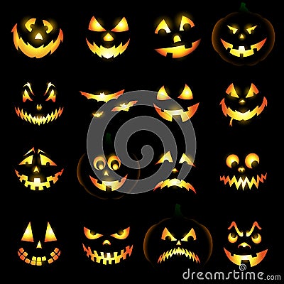 Jack o lantern pumpkin faces Stock Photo