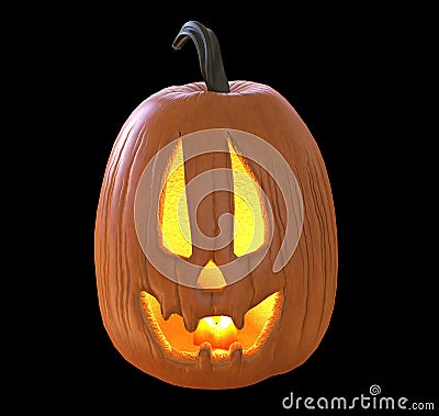Jack O` Lantern Pumpkin isolated on black background 3D illustration Cartoon Illustration