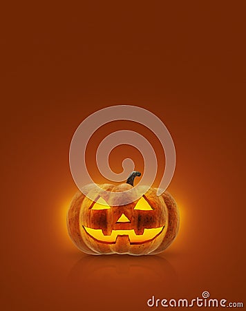 Jack O Lantern pumpkin on orange background Stock Photo