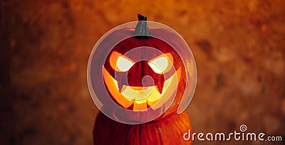 Jack-o-lantern pumpkin orange light, Halloween background Stock Photo