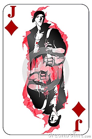 Jack. Playing card with a Tiles sign. Game Jack symbol. Isolated card with a fashionable guy Vector Illustration