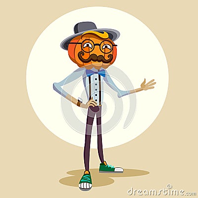 Jack is a pumpkin head. Hipster. Vector Illustration