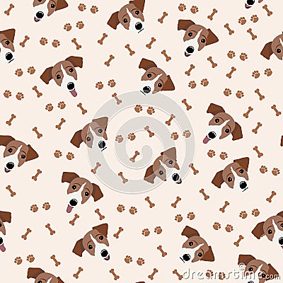 Jack Russell Terrier Vector Seamless pattern. Dog, bone, paw print. Vector Illustration