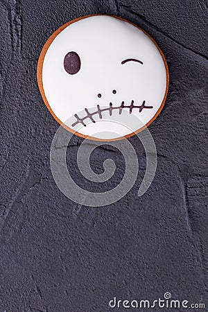 Jack Skellington cookie on black background. Stock Photo