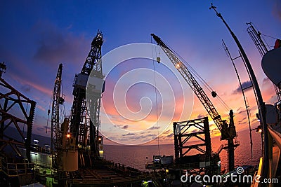 Jack Up Offshore Oil Drilling Rig in The Morning Stock Photo